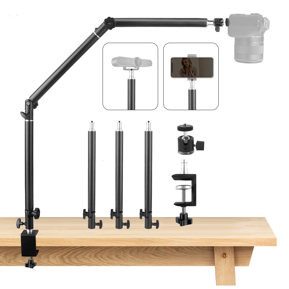 MS05 Overhead Table Trépied pour Appareil Photo, 37,5 à 104,5 cm Trépied de Table Flexible, Bras Articulé, Support de Table avec rotule 1/4" pour Appareil Photo, Webcam
