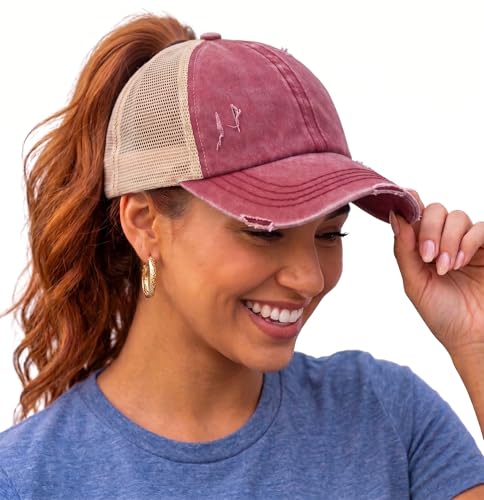 Image of Funky Junque Womens Baseball Cap Dad Hat Ponytail Messy Bun Trucker Ponycap