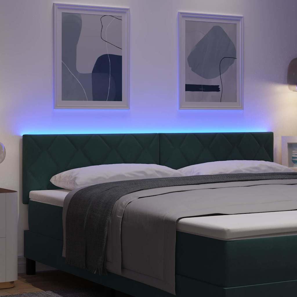 Cabecero de cama de terciopelo verde oscuro de 180 cm ajustable con luces RGB para dormitorio moderno, diseño ajustado, marco de madera, incluye funda, duradero, fácil cuidado
