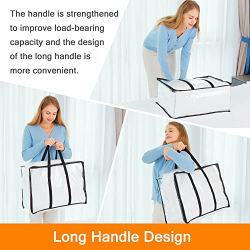 Image of Vieshful 3 Pack Clear Storage Bags 110L Over-Sized Clothes Bags with Double Zippers Sturdy Handles Tote Moving Bags for Duvet, Comforters and Blankets Organizer