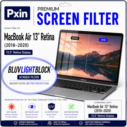 Image of Pxin GlareX Filter compatible with 13 Inch Mac book Air (2018-2020) | Anti Blue | Anti Glare | Anti Reflex | UV Block | BLUVLIGHTBlock & OptiX Layer