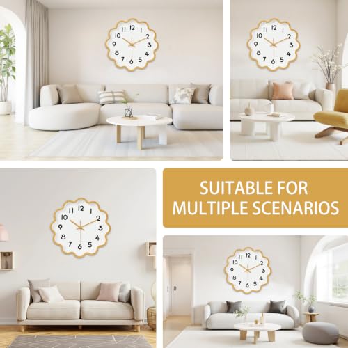 Image of HZDHCLH Wall Clocks Battery Operated 12 Inch Cloud Shaped Wall Clock Silent Non Ticking Modern Decorative Clock with 3D Numbers for Bedroom Living Room Nursery Classroom Yellow Wood Grain