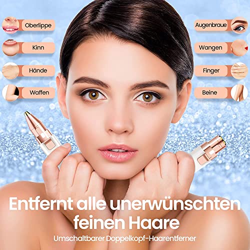 Augenbrauen Trimmer, 2 in 1 USB Augenbrauenrasierer Elektrisch und Gesichtshaarentferner für Frauen, Schmerzfreie Augenbrauen Epilierer Damen Für Körper Gesichtshaare Lippen Kinn, mit LED-Licht 4