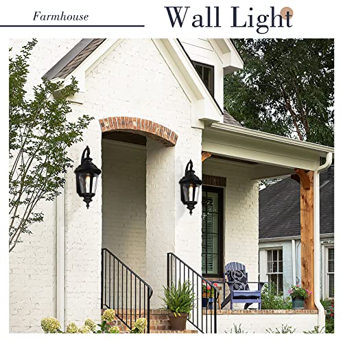 Image of Emliviar Farmhouse Outdoor Light Fixtures Wall Mount 28.4 Inch, Large Outside Lamp for Porch, Outdoor Carriage Light with Seeded Glass, Black Finish, XE265B BK