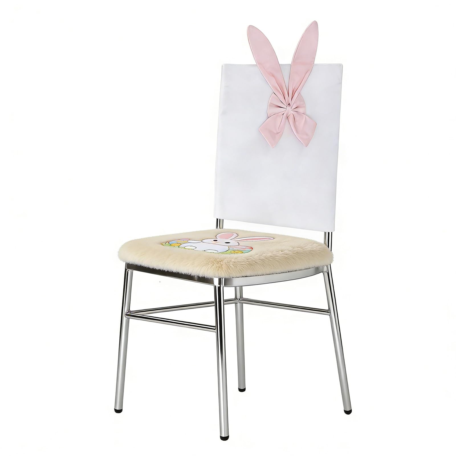 carotoe Themed Furry Seat Back Cover with Rabbits Ears Designs and Machine Washable Dining Chair Celebratory Set