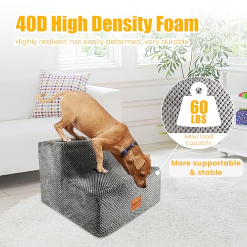 High-Density-Foam-Dog-Stairs-for-Small-Dogs-Extra-Wide-8-Pet-Steps-Stairs-for-Beds-Couch-Sofa-Non-Slip-Soft-Dog-Ramp-with-Portable-Handle-for-Cat-and-Doggy-Grey-2-Steps - Cucciolini Doodles High-Density-Foam-Dog-Stairs-for-Small-Dogs-Extra-Wide-8-Pet-Steps-Stairs-for-Beds-Couch-Sofa-Non-Slip-Soft-Dog-Ramp-with-Portable-Handle-for-Cat-and-Doggy-Grey-2-Steps