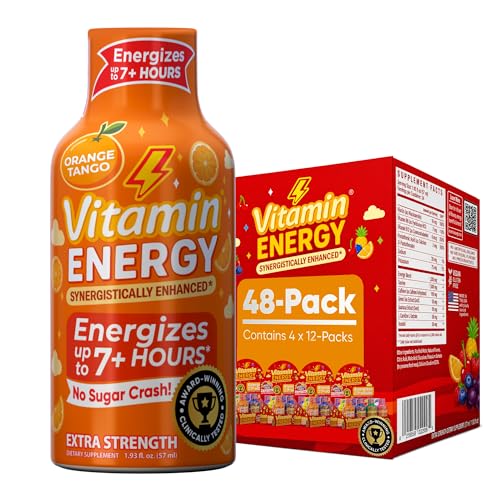 Image of Vitamin Energy Variety Pack Extra Strength Energy Shot, 48 Pack - Up to 7 Hrs, 260mg Natural Caffeine, Zero Sugar -Assorted Flavors, B12 B6 Niacin, 1.93 fl oz, Keto Vegan