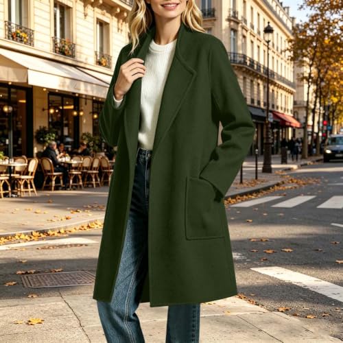 Womens Trench Coat Mid Length Open Front Jacket Fall Winter Outerwear - image 3