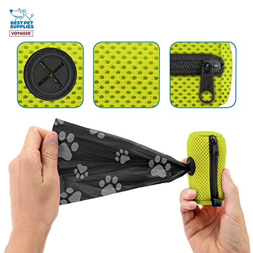 Image of Best Pet Supplies Dog Poop Bag Holder Leash Attachment with 15 Bags, Lime Green, Reusable Mesh Dispenser Pouch for Travel, Walking, Park, and Outdoor Use, Soft and Durable with Clip-On