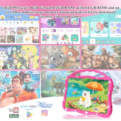 Image of MengDash Kids Tablet 10.1 Inch Tablet for Kids Educational Learning Toddler Tablet Android 14 12GB RAM + 64GB ROM Storage 5G WiFi for Girls Boys 3-10 (Red)