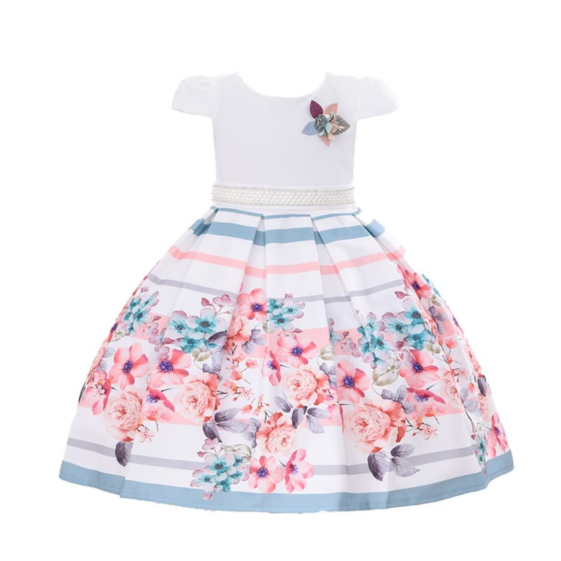Cosplay Life Elegant Flower Dress for Girls Young Adult Fashion Bow Flower Waistline Kids Party Festival Ages 5-9 Years Old (Pink, 7yrs) — view 12