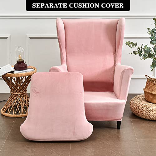 Pendejato Wing Chair Slipcovers, 2 Piece Stretch Wingback Chair Cover Soft Velvet Armchair Covers With Elastic Bottom For Living Room Bedroom (Pink) #TOP2