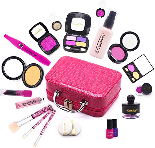 YOYOBEAR Kids Pretend Makeup Kit with Cosmetic Bag for Girls 3 4 5 6 7 8 9 10 Year Old Girls - Including Pink Brushes, Lipstick , Eye Shadows , Nail Polish, Compact Power, and More?Not Real?-21 Piece