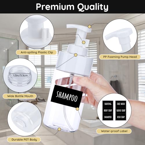 Image of Segbeauty Foaming Soap Dispenser, 4 Packs 16.9oz Clear Plastic Foaming Pump Bottle Containers, 500ml Empty Refillable Foam Hand Soap Lotion Dispenser Set with Waterproof Labels for Bathroom Kitchen