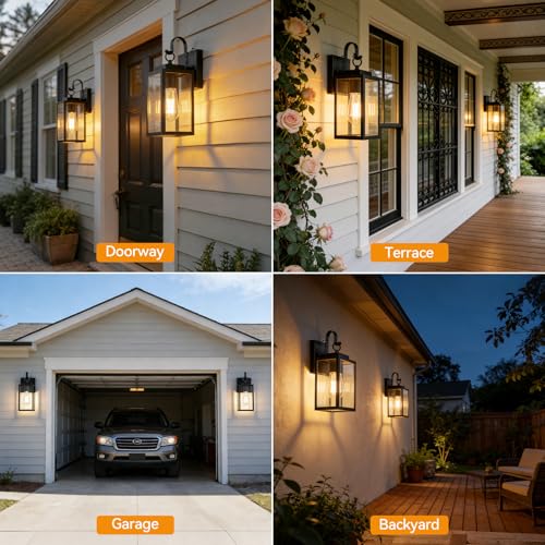 RLdream 11.8" Dusk to Dawn Outdoor Wall Light, Clear Glass All-Metal Frame - image 7