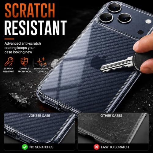 Image of DIZORO Crystal Clear Compatible with iPhone 17 Pro Case with Anti-Yellow Shockproof Transparent Cover with Carbon Fiber Design