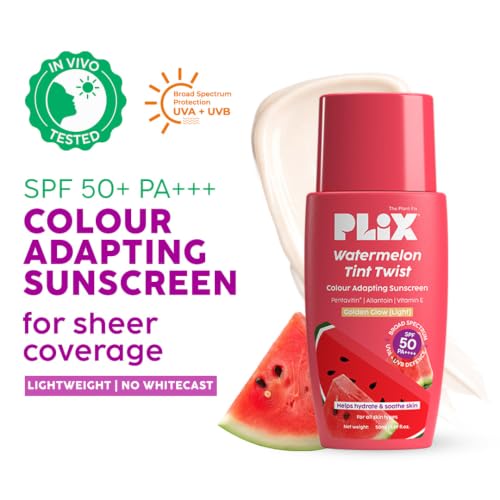 Image of PLIX THE PLANT FIX Watermelon Tint Twist Colour Adapting Sunscreen SPF 50++++ With New Age UV-Filters | In Vivo Tested | Broad Spectrum Protection | Lightweight, Non-sticky | Provides Sheer Coverage