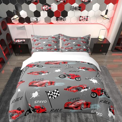 Loussiesd - Juego de cama para niños (200 x 200 cm), color rojo y gris