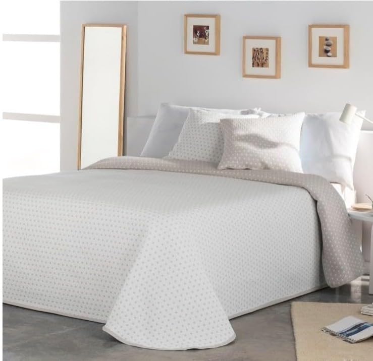 ETHERE MAISON Colcha Jacquard Reversible algodón Opalia Beige (Cama 180 cm. - 270x270 cm.)