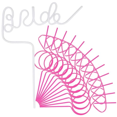 CHSLtmxq 12pcs Reusable Bachelorette Party Decoration Straws Includes 1 White Large Bride Straw 11 Pink Diamond Ring Straws Bride party Favors Bridal Shower Wedding Engagement 12.6 With 2 Brushes