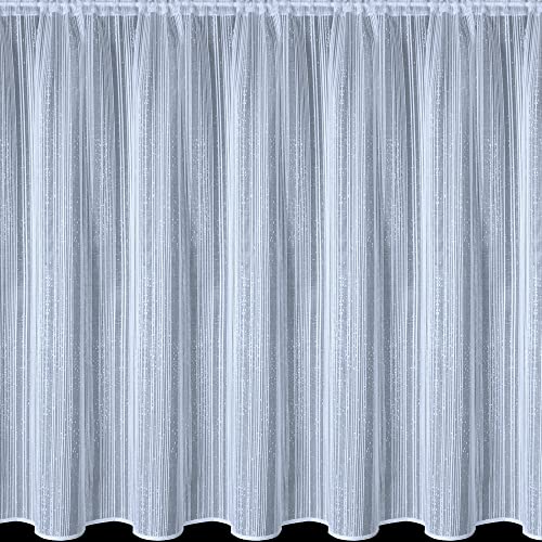 kellyuk 4 Metres Wide x 36" (91cm) Drop - Lia White Striped Spot Modern Slot Top Lace Net Curtain
