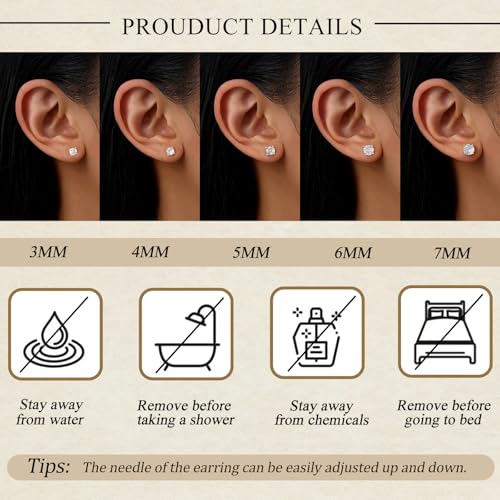 Image of 5 Pairs 14K Gold Plated Stud Earrings for Women, Hypoallergenic Earring Sets for Multiple Piercing, Premium Cubic Zirconia Studs Earrings for Women