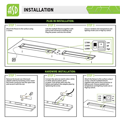 Asd Swivel Led Under Cabinet Lighting Bronze, 18 Inch 8W, Hardwired Or Plug-In, 2700K/3000K/4000K Selectable, Rotatable Lens, Dimmable Linkable Under Counter Light For Kitchen, Etl & Energy Star #TOP6