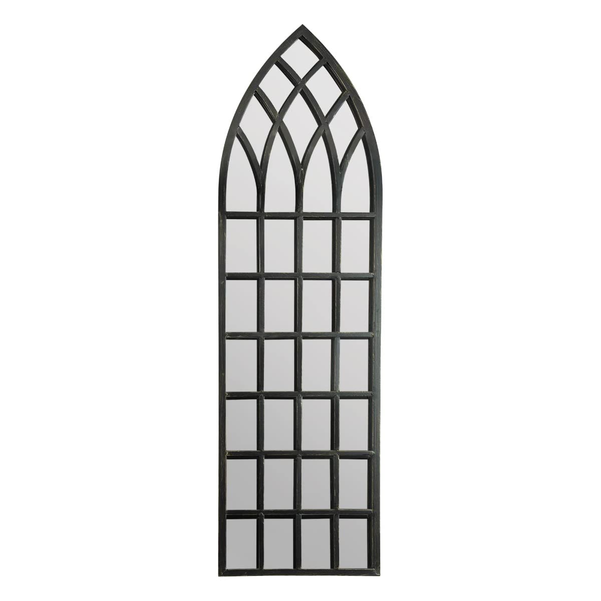 MirrorOutlet Large Antique Black Apartment Style Metal Window Tall Mirror 140 x 40m, 4ft7 x 1ft6