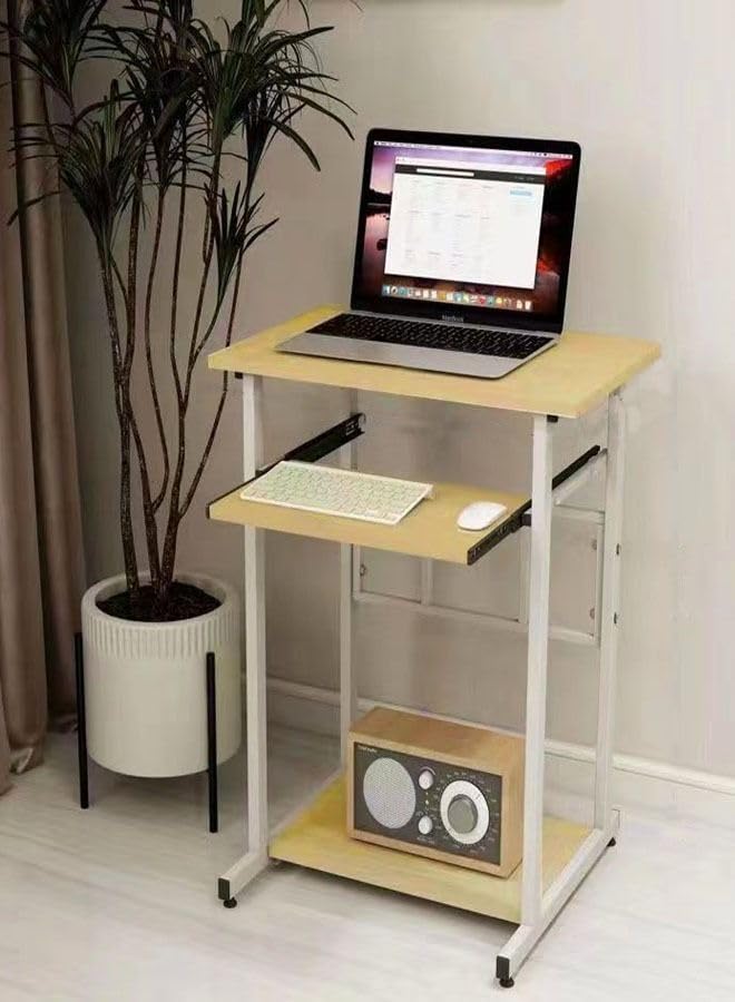C&C Home Portable Standing Desk – Compact Laptop Computer Desk with Storage Rack, Small Desk for Home Office & Small Spaces 60 X 40 X 75 Centimeter Beige/White