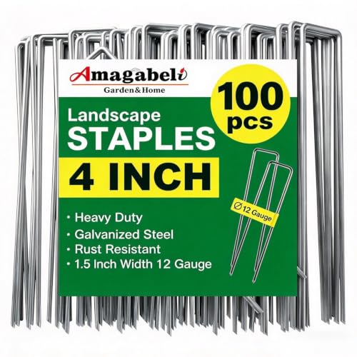 100-Pack 4" Amagabeli 12-Gauge Galvanized Steel U-Shaped Landscape Staples
