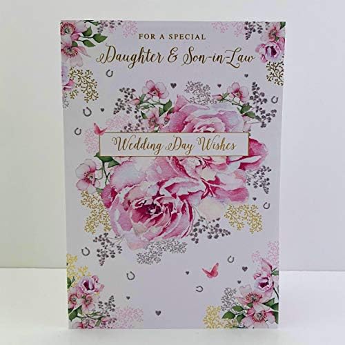 Nigel Quiney Grande Carte D'anniversaire De Mariage « Daughter & Son-in-Law » – Fleurs Et Hirondelles Gaufrées Avec Feuille D'aluminium – Respectueux De L'environnement Et Recyclable