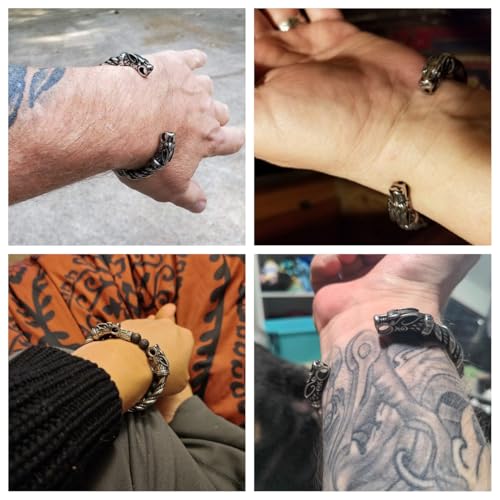 TURTLEDOVE Viking Wolf Fenrir Bangle - Adjustable Stainless Steel Norse Scandinavian Torc4