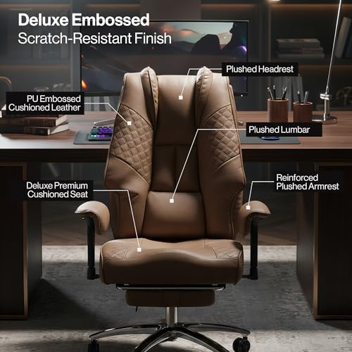 Image of DROGO Monarch Pro Ergonomic Office Chair for Work from Home 400LBS | Computer Chair for Study with High Back, Cushion Seat, Armrest, Head&Lumbar Support | Gaming Chair with Footrest & Recline (Brown)