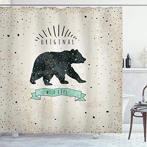 Ambesonne Bear Shower Curtain, Vintage Wildlife...
