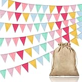 Robuste Materialien: Die outdoor wimpelkette wetterfest Deko-Girlanden werden aus hochwertigen Materialien hergestellt, die langlebig und robust sind, um dem Test der Zeit standzuhalten.Mehrfarbig Wimpelkette 6 leuchtende Farben von Flaggen Blau, Gelb, Rosenrot, Pink, Lila und Grün.