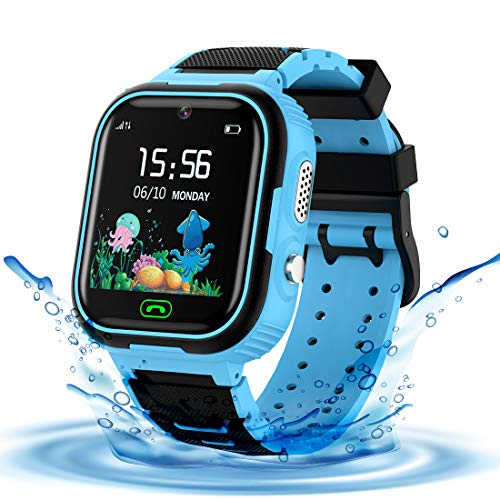 LDB Kinder Smartwatch Phone, Wasserdichter Kids Smart Watch Tracker LBS Touchscreen Voice Chat SOS Zwei Wege Mathe Spiel, Weihnachts Geschenk für Jungen und Mädchen