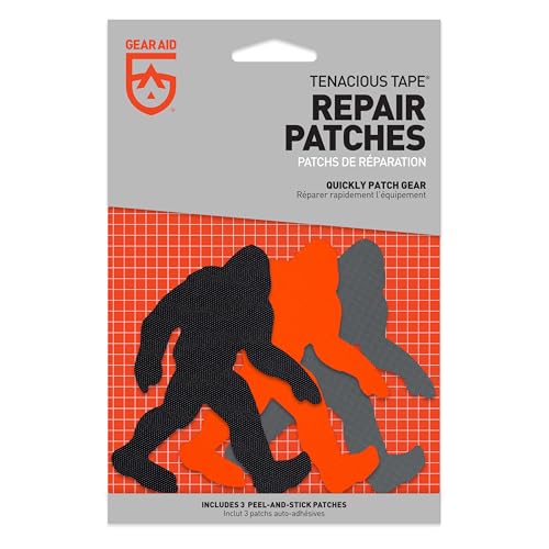 Image of GEAR AID Tenacious Tape Repair Patches - Peel-and-Stick Nylon Gear Patches for Jackets, Tents, Sleeping Bags, Backpacks, and Outdoor Gear - Fix Rips, Tears, and Holes,3 Patches, Sasquatch