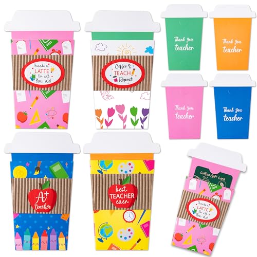 ANGOLIO 12 Teacher Appreciation Coffee Gift Card Holders, Practical Teachers's Day Cup Envelopes are well-made for a Note Cash, Unique Thank You Greeting Cards for Educators Graduations Back to School