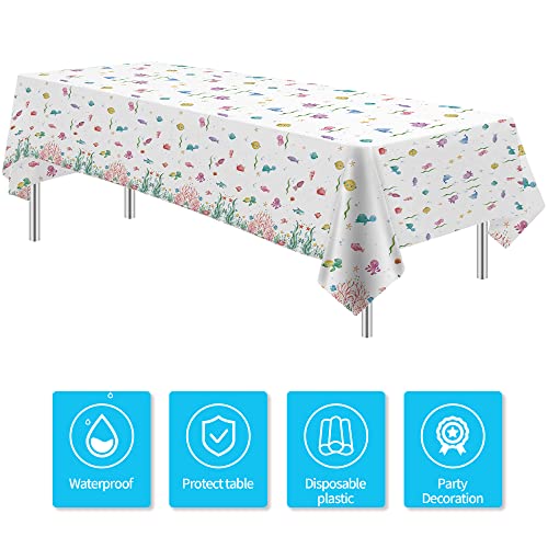 Apowbls Under The Sea Party Tablecloth Decorations - Disposable Ocean Theme Table Cover For Birthday & Baby Shower, Underwater Sea Life Theme Under The Sea Table Decorations - 4 Pack (54In X 108In) #TOP1