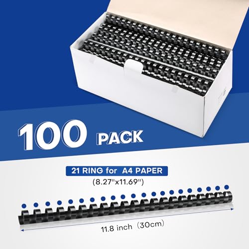 MYFULLY 100 Pack 21 Ring Plastic Comb Binding Spines | 1/2 Inch Diameter, 65 Sheet Capacity, A4, Black Binding Comb (1/2\" (65 Sheet Capacity)) - Thumbnail 3