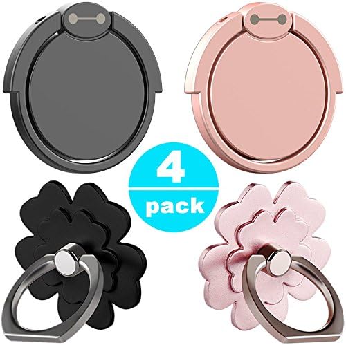 Phone Ring Stand Holder 4 Pack - 360°Rotary Finger Grip Stand Holder Ring - Car Mount Universal Smartphone Kickstand for iPhone/Samsung/Galaxy/Phone Case - Black + Rose Gold