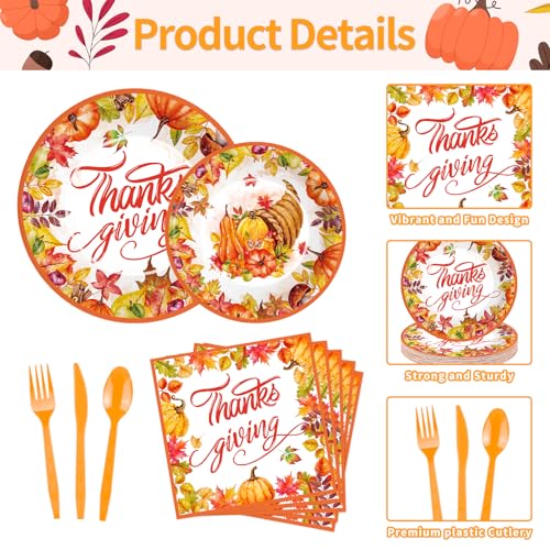 175-Pcs-Thanksgiving-Tableware-Set-Serves-25-Harvest-Themed-Disposable-Plates-Cups-Napkins-Plastic-Forks-Spoons-Knives-for-Thanksgiving-Day-Dinner-Fall-Party-Supplies-Autumn-Gatherings 175 Pcs Thanksgiving Tableware Set Serves 25 Harvest Themed Disposable Plates Cups Napkins Plastic Forks Spoons Knives for Thanksgiving Day Dinner Fall Party Supplies Autumn Gatherings