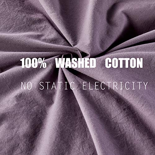 Jellymoni Purple 100% Washed Cotton Duvet Cover Set, 3 Pieces Luxury Soft Bedding Set With Buttons Closure. Solid Color Pattern Duvet Cover Queen Size(No Comforter) #TOP2