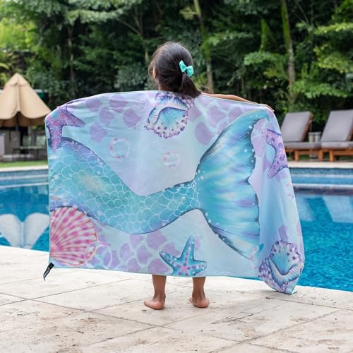 Pris+Sand MERMAID - AQUA Kids Beach Towel 30X60 Mermaid Pool Towels For Girls. Microfiber thumb #1