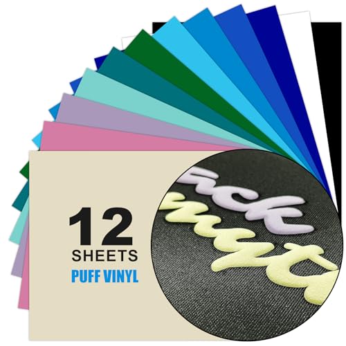 Yiwloer FP12DS2 Puff Vinyl Heat Transfer, 12 Pcs 12 Inch X10 Inch 3D Puff Heat Transfer Vinyl Sheets For Heat Press T-Shirt Diy Sets cover