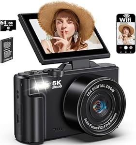 LONGYI Digital Camera 5K 75MP Compact Cameras for Photography Vlogging with WIFI, 64GB Card, 18X Digital Zoom, 3.0" LCD 180° Flip Selfie Screen Photo Camera for Travel Youtube Beginners As Gift Black