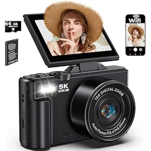 LONGYI Digital Camera 5K 75MP Compact Cameras for Photography Vlogging with WIFI, 64GB Card, 18X Digital Zoom, 3.0″ LCD 180° Flip Selfie Screen Photo Camera for Travel Youtube Beginners As Gift Black