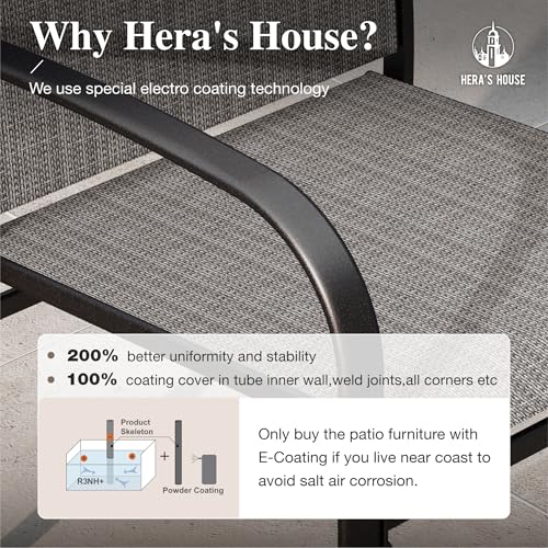 HERA'S HOUSE 7pc Patio Dining Set, Outdoor Wood-Like Metal Table & 6 Chairs