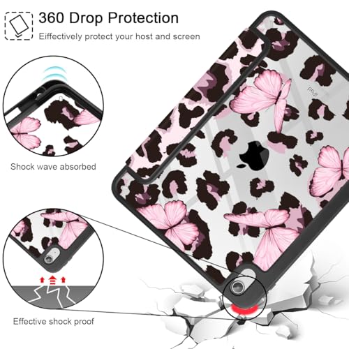 Mektron Case for 2025 iPad 11 inch (A16 Chip) 11th Gen Fit iPad 10th Gen10.9 inch 2022, Buit in Pencil Holder with Shockproof Cover Clear Shell + Auto Wake/Sleep, Leopard Pink Butterfly by Mektron - Used condition - Image 6