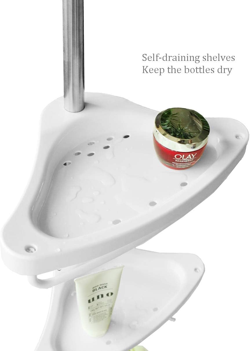 JoYo Tension Corner Shower Caddy, Adjustable Height Pole, Rustproof Stainless Steel, Ivory White